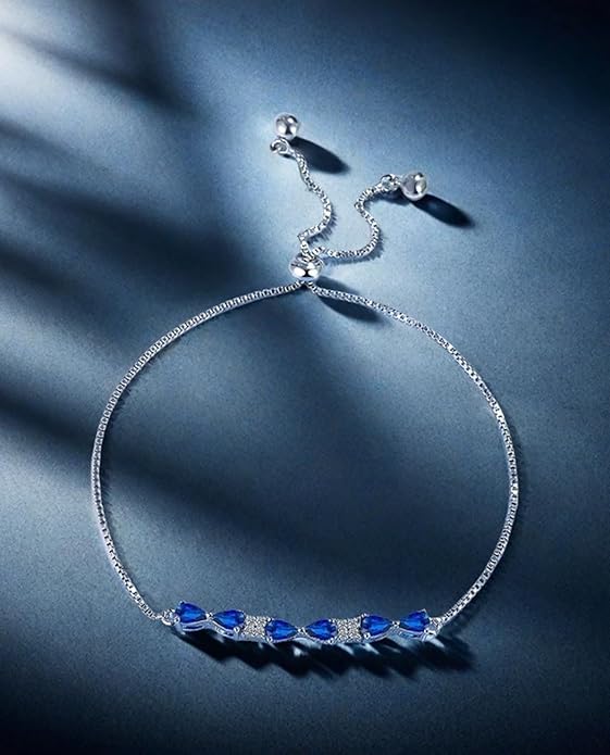 Italian Sterling Silver Women's Tennis Bracelets | Ladies' Sterling Silver Rope Adjustable Bracelet with Crystals | Gift for She