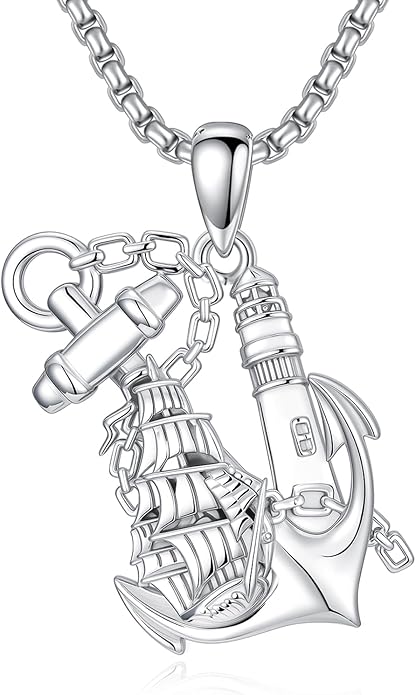 LEECCI Anchor Wave/Four Leaf Clover/Surfboard Necklace 925 Sterling Silver Anchor Pendant Jewelry Gift Graduation Gift for Men Women