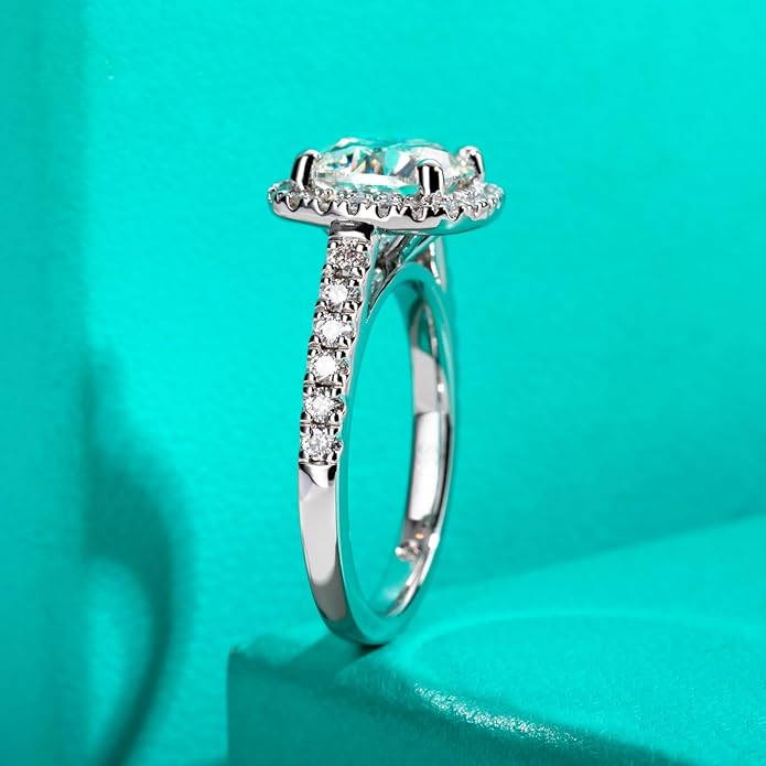 AnuClub Princess/Cushion/Oval Cut Moissanite Engagement Rings 3-3.884cttw D Color VVS1 925 Sterling Silver 3 Rows Vintage Halo Wedding Promise Statement Rings for Women with Certificate