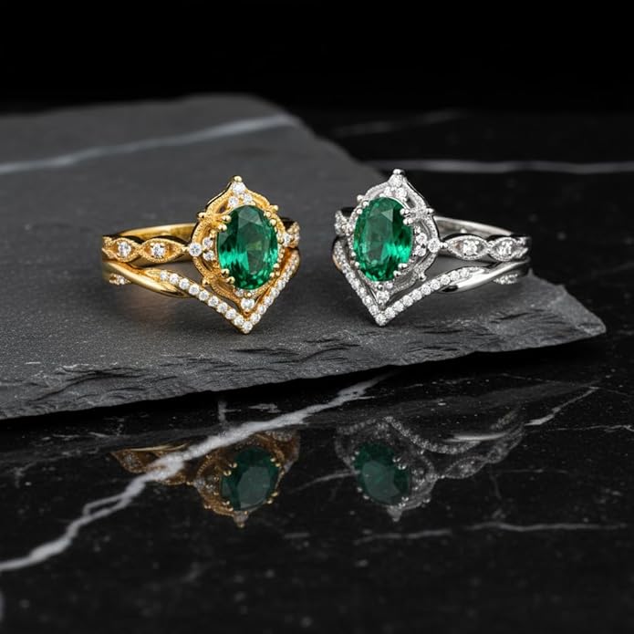 Oval Cut Vintage Gemstone Engagement Rings set for Women S925 Sterling Silver/10K/14K/18K Gold Birthstone Promise Anniversary Bridal Set Ring for her
