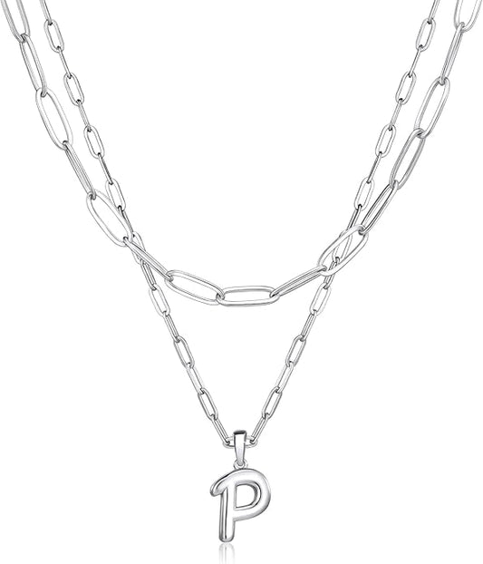 adoyi Gold Necklace for Women Layered Bubble Heart Letter Initial Necklaces for Women Trendy Jewelry 14K Gold Plated Chain Chunky Name Necklace Stack Charm A-Z Pendant Set Jewelry Gifts