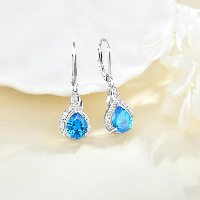 Infinity Teardrop Jewelry Set for Women Aquamarine Necklace & Earrings March Birthstone Jewelry