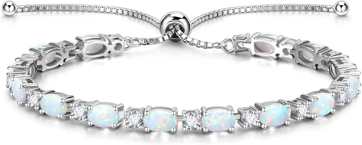 FANCIME Birthstone Tennis Bracelets Sterling Silver Bolo Tennis Bracelets Charm Fine Jewelry Birthday Gifts for Women Mom Wife Her