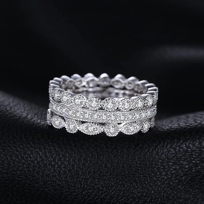 JewelryPalace 14K Gold Plated 925 Sterling Silver Rings for Women, Cubic Zirconia Promise Rings for Her, Stackable Wedding Bands Rings for Women Set Size 4-12