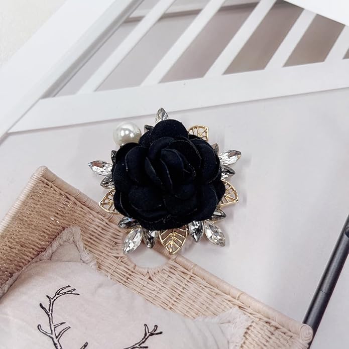 Elegant Rose Flower Brooch Pin for Women Men Wedding Party Gentleman's Essentials Handmade Imitation Crystal Pearl Fabric Flower Lapel Pin Dress Suit Accessories Boutonniere Ideas Gift