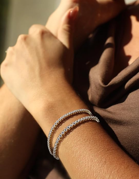 KRKC&CO Lab-Grown Moissanite Tennis Bracelet Women, Luxury Anniversary Wedding Bridal Gift for Wife, 2.2-13.8 ct.tw, D Color VVS1, 925 Sterling Silver 14K Golden Plated, Hypoallergenic, Everyday Jewelry