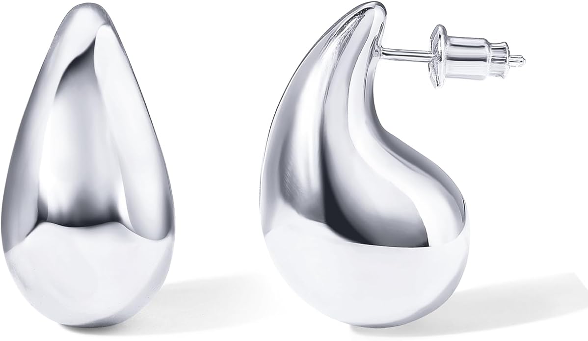 PAVOI 14K Gold Plated 925 Sterling Silver Post Teardrop Chunky Hoop Earrings - Lightweight Drop Earrings for Women - Designer Dupe