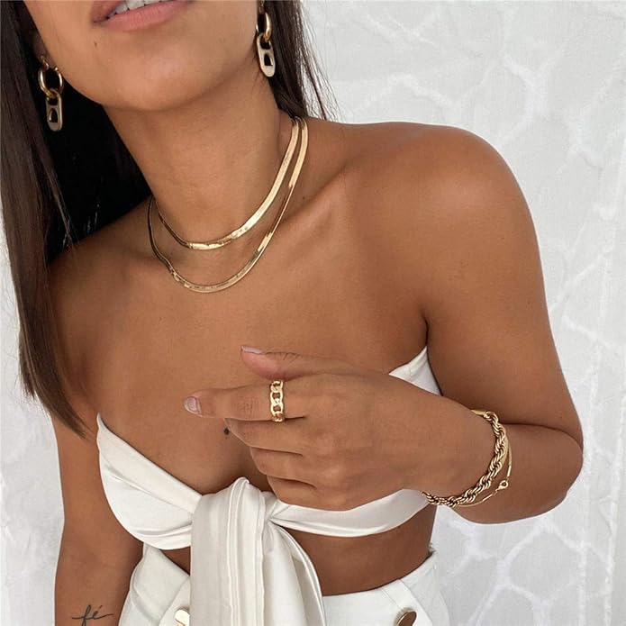 Turandoss Dainty Layered Choker Necklace, Handmade Y Pendant Necklace Multilayer Bar Disc Necklace Adjustable Layering Choker Necklaces for Women