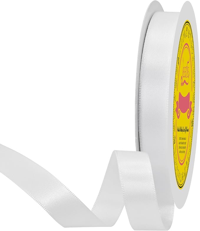 LEEQE Double Face White Satin Ribbon 5/8 inch X 50 Yards Polyester White Ribbon for Gift Wrapping Very Suitable for Weddings Party Hair Bow Invitation Decorations and More