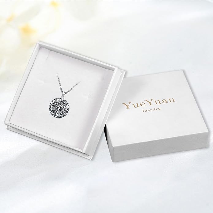 YueYuan Viking Necklace for Men 925 Sterling Silver Rune Amulet Pendant Nordic Necklace Viking Jewelry Gift for Father Husband Son