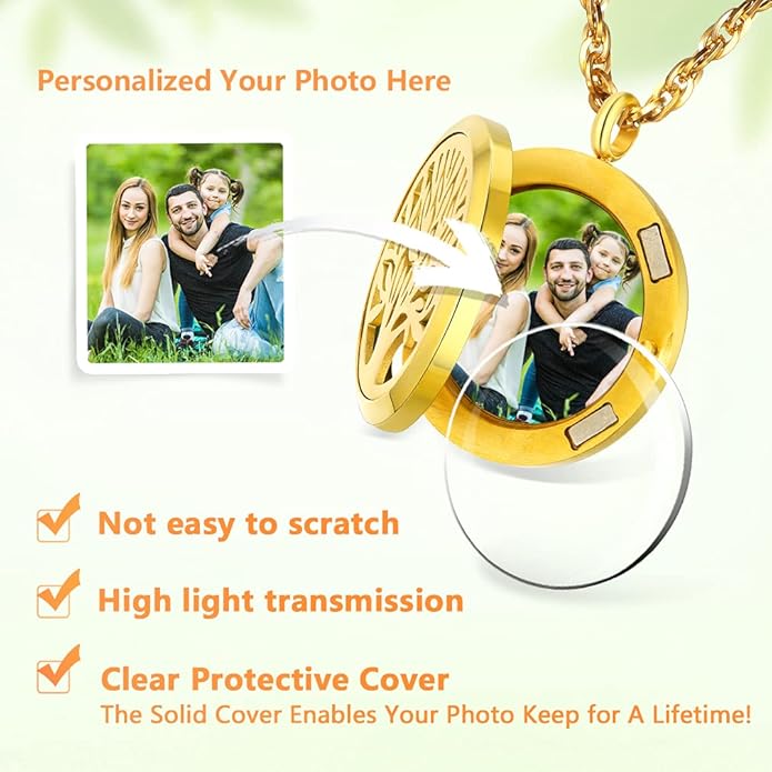 Supcare Locket Necklace That Holds Pictures-Engraved Photo Pendant Custom Jewellery Gifts for Men Women (with Jewellery Gift Box)