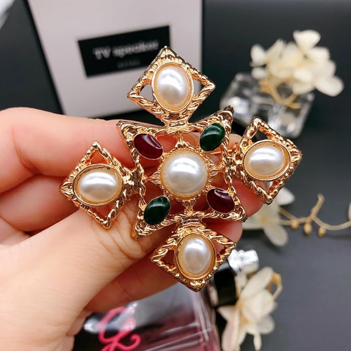 JKQBUX Versailles series Baroque elegant Brooches Pin for Women Men Girls Retro Court Pearl Corsage Pin delicate accessory