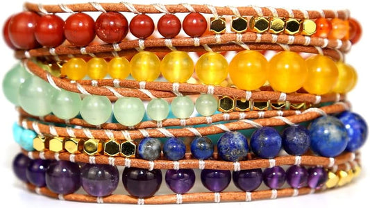 ZOSOJONA Boho Wrap Bead Bracelet for Women - Handmade Adjustable Natural Stone Beaded Bracelets Rope Yoga Healing Bracelet Bangle Hippie Jewelry