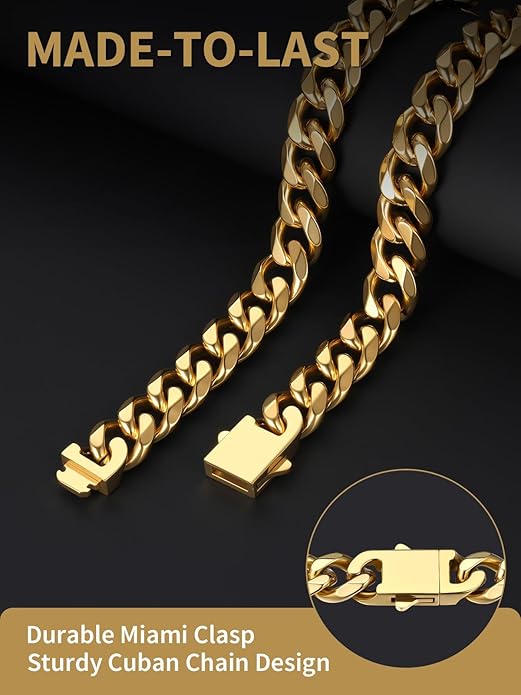 FindChic Cuban Link Chain for Men, 6/9/12mm Necklace Chain, Black/Gold Plated/Stainless Steel Necklace, Hypoallergenic & Tarnish-Proof Men's Jewelry Hip Hop Accessories, 18-30" Length Options