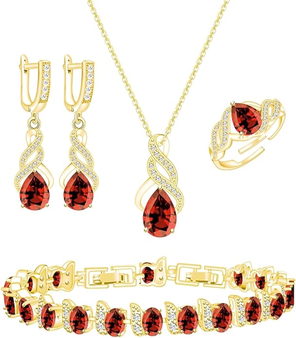 ZCGJWE Wedding Jewelry Set for Women Gem Necklace Earrings Bracelet Luxury Jewelry Set Birthday Valentine's Day Mother's Day Christmas Prom Jewelry Gift