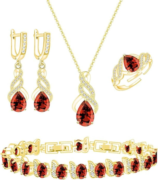 ZCGJWE Wedding Jewelry Set for Women Gem Necklace Earrings Bracelet Luxury Jewelry Set Birthday Valentine's Day Mother's Day Christmas Prom Jewelry Gift