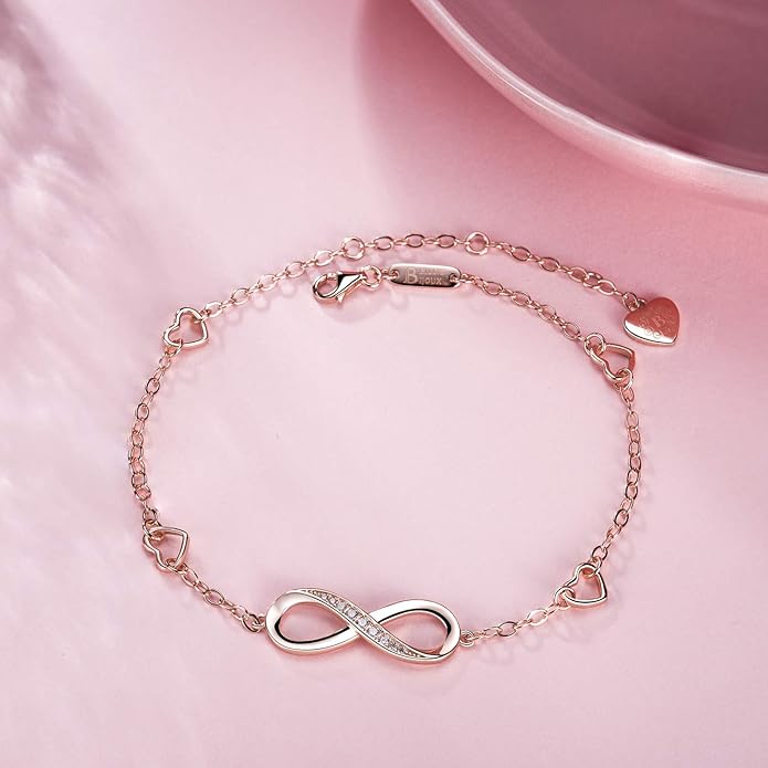 Billie Bijoux Womens 925 Sterling Silver Infinity Anklet Bracelet Endless Love Symbol Charm Adjustable Large Bracelet Gifts for Women