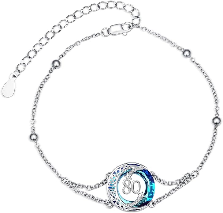 JUSTKIDSTOY Birthday Gifts Bracelet for Women Girls 925 Sterling Silver Celtic Moon Star Bracelets with Blue Crystal Pendant Jewelry for Sister Friends