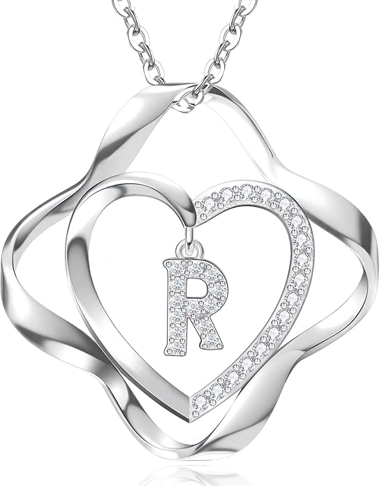 RIVIKO Love Knot Initial Necklace,925 Sterling Silver Letter Pendant Necklaces,Personalized Alphabet Jewelry Christmas Birthday Gifts for Women Wife Mom Friend