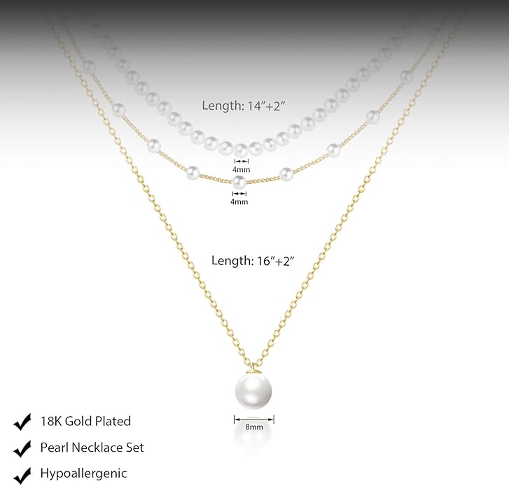 Gold Jewelry Set for Women - Dainty 14K Gold/Silver Plated Pearl Choker Necklace, Drop Earrings & Bracelets - Wedding Trendy Pearl Jewelry Gift