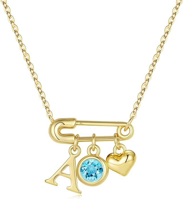 MONOOC Christmas Gifts for Women Girls - 14K-Gold-Plated Dainty Paperclip Heart Initial Necklace Birthstone Necklace Jewelry Birthday Gifts for Women Her Mom Friend Wife Sister