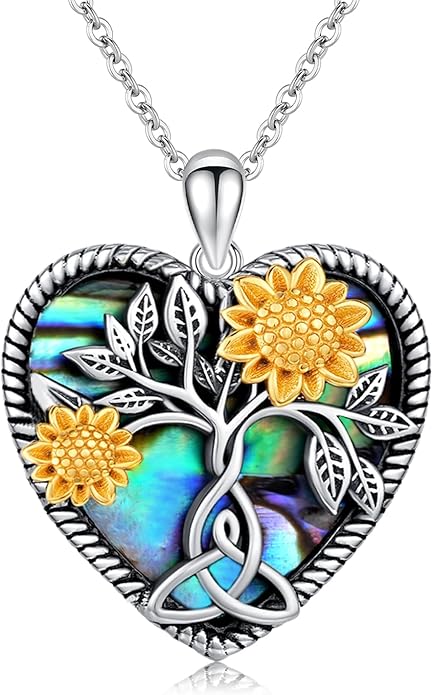 CHENGHONG Sunflower Necklace 925 Sterling Silver Tree of Life Necklace Daisy/Rose/Sunflower Pendant Necklace Sunflower Jewelry Gifts for Women Mom