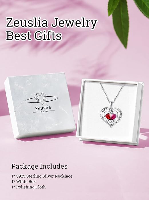 Zeuslia Double Birthstone Necklace Gifts for Wife - 925 Sterling Silver Sunflower/Rose/Crown Cross/Compass/Heart Pendant I Love You Necklace, Anniversary Birthday Gifts for Wife Girlfriend Mom Her
