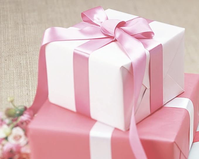 LEEQE Double Face Pearl Pink Satin Ribbon 7/8 inch X 25 Yards Polyester Pearl Pink Ribbon for Gift Wrapping Very Suitable for Weddings Party Invitation Decorations and More
