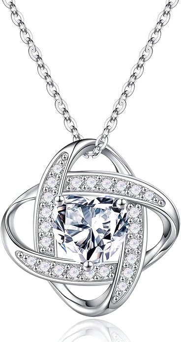 Iefil 925 Sterling Silver Love Knot Birthstone Necklace, Natural or Created Gemstone, Anniversary Birthday Gifts for Women, Jewelry Gifts for Wife Mom Girlfriend