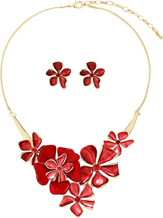 Chunky Statement Jewelry Set Vintage Retro Leaf Flower Floral Geometric Bohemian Boho Bib Necklace Earring Set Fashion Costume Jewelry for Women Girls Wedding Party Prom Unique Gift