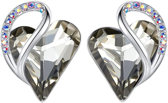 Earrings for Women, Mothers Day Gift for Mom, Heart Birthstone Crystal Stud Earring, Silver Plated Birthday Jewelry