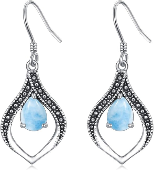 Vintage Genuine Gemstone Earrings for Women Dangling 925 Sterling Silver Western Native American Style Jewelry for Wife Mother