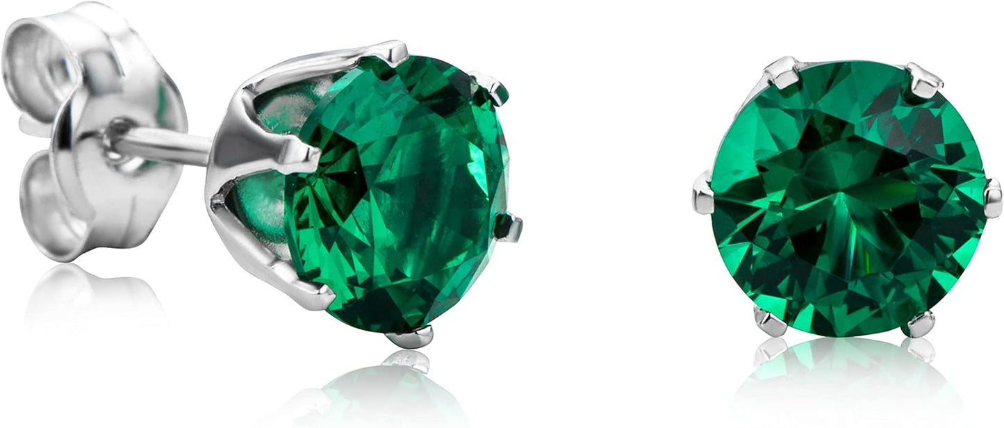 Round 14K Gold Earrings for Women in Solid 14K White Gold 585/14K Yellow Gold 585 with Ruby/Sapphire/Zirconia/Emerald Gemstones, Stud Earrings For Women,Women's Jewelry Delivered in Jewelry Box