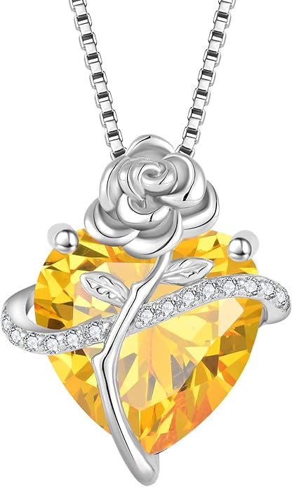 Birthstone Necklace for Women 925 Sterling Silver Love Heart Rose Flower Necklace Dainty Jewelry Gifts for Women Wife Girlfriend Mother Daughter Her