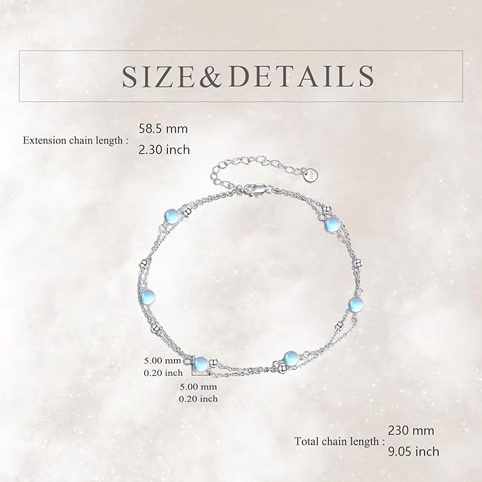 CRMAD Pearl/Moonstone/Larimar/Turquoise/Opal/Black Onyx Bracelet Anklet for Women Sterling Silver Beach Jewelry Gift for Women