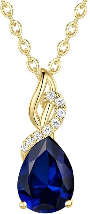 FANCIME 14K Solid Yellow Gold Teardrop Pendant with Diamond Birthstone Necklace Birthday Gifts for Mom Women, Sterling Silver Chain 16" + 2" Extender