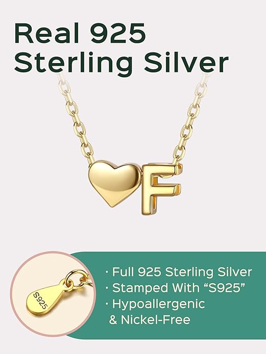ChicSilver 925 Sterling Silver Heart Initial Necklaces for Women -Dainty Personalized Heart Pendant Letter Alphabet Necklace for Women