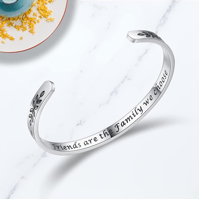 TONY & SANDY Inspirational Bracelets for Women Teen Girls Personalized Gifts for Daughter Granddaughter Mom Sister Friends Stainless Steel Engraved Cuff Birthday Easter Christmas