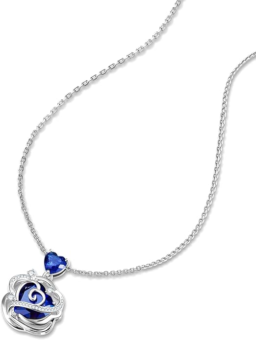 FANCIME Thornless Pulse Birthstone Necklace for Women Sterling Silver Rose Pendant Fine Jewelry Gemstone Birthday Valentines Day Gifts for Wife Her