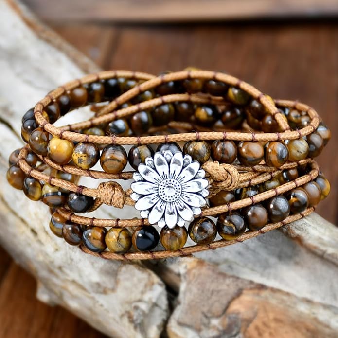 ZOSOJONA Boho Wrap Bead Bracelet for Women - Handmade Adjustable Natural Stone Beaded Bracelets Rope Yoga Healing Bracelet Bangle Hippie Jewelry