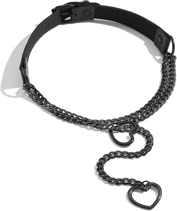 Leather Choker Slip Chain Necklace Stainless Steel Cuban Link Long Necklaces Gothic Punk Heart Chain Necklace Handmade Collars for Women