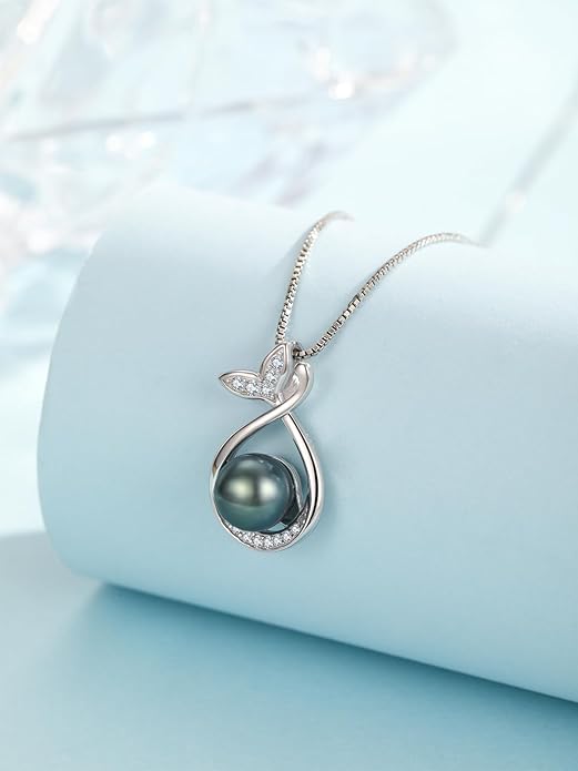 KANNSOAR Tahitian Black Pearl AAAA 18K Gold Plated Sterling Silver Trendy Pendant Necklace for Women Wife Mom Girlfriend Valentine Her Jewelry Gift for Anniversary Birthday Christmas