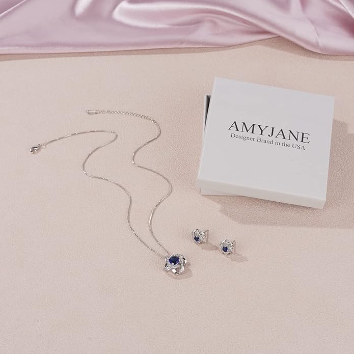 AMYJANE Bridal Jewelry Set for Women - Crystal Cubic Zirconia Love Knot Necklace Stud Earrings Elegant CZ Jewelry Set for Wedding Bride Bridesmaids Gift Set