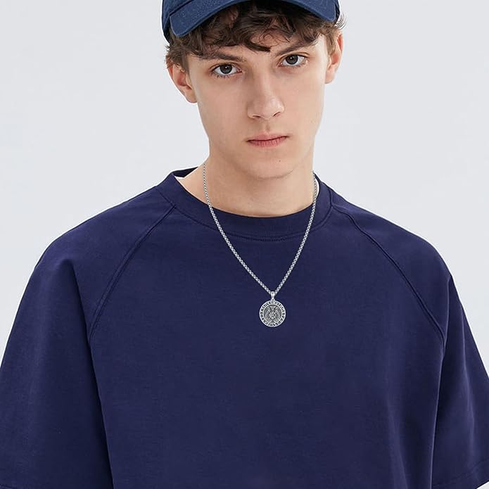YueYuan Viking Necklace for Men 925 Sterling Silver Rune Amulet Pendant Nordic Necklace Viking Jewelry Gift for Father Husband Son