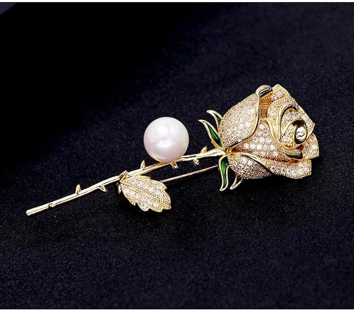 14K Gold Moissanite Rose Flower Brooch - Chic & Elegant Jacket Pin, Ideal Mother's Day Gift, Timeless Women's Accessory, Ideal for Special Occasions
