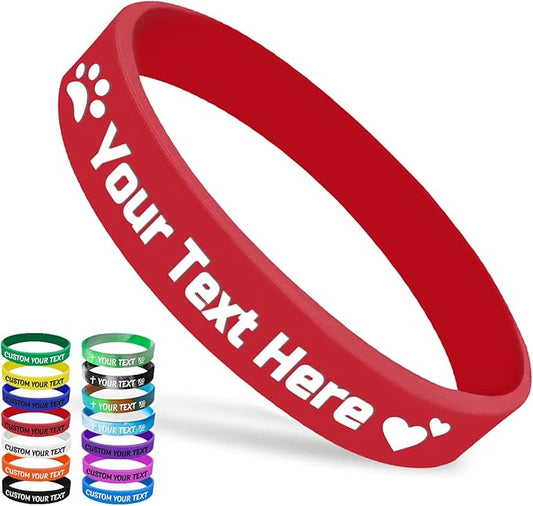 Custom Silicone Wristbands Bulk 1/5/25/50/100/200 PCS Personalized Rubber Bracelets Wristbands for Events,Support, Fundraisers, Motivation, Awareness(Red)
