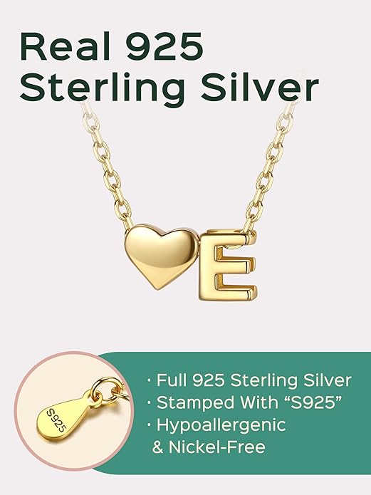 ChicSilver 925 Sterling Silver Heart Initial Necklaces for Women -Dainty Personalized Heart Pendant Letter Alphabet Necklace for Women