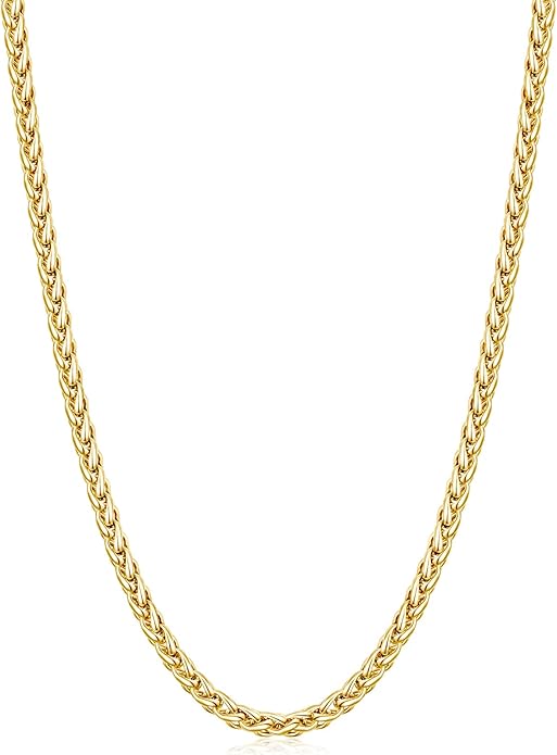 Fiusem Black Wheat Chains for Men and Women, 2/2.5/3/4/5mm Stainless Steel Necklace Chain, Mens Necklace Jewelry Gift 16-28 Inch