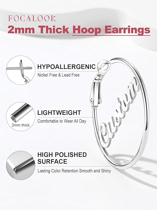 FOCALOOK 14K Gold Plated Lightweight Large Hoops| 2mm Thin Hoop Earrings for Women 30/40/50/70/100mm