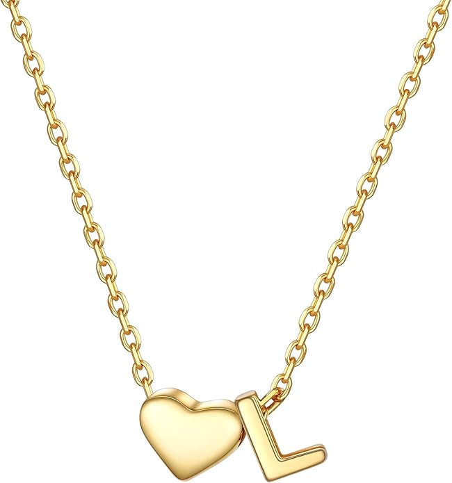 PROSILVER Initial Heart Necklace for Women, 925 Sterling Silver Tiny Heart Letter Necklace Siver, Gold Necklace, Come with Box